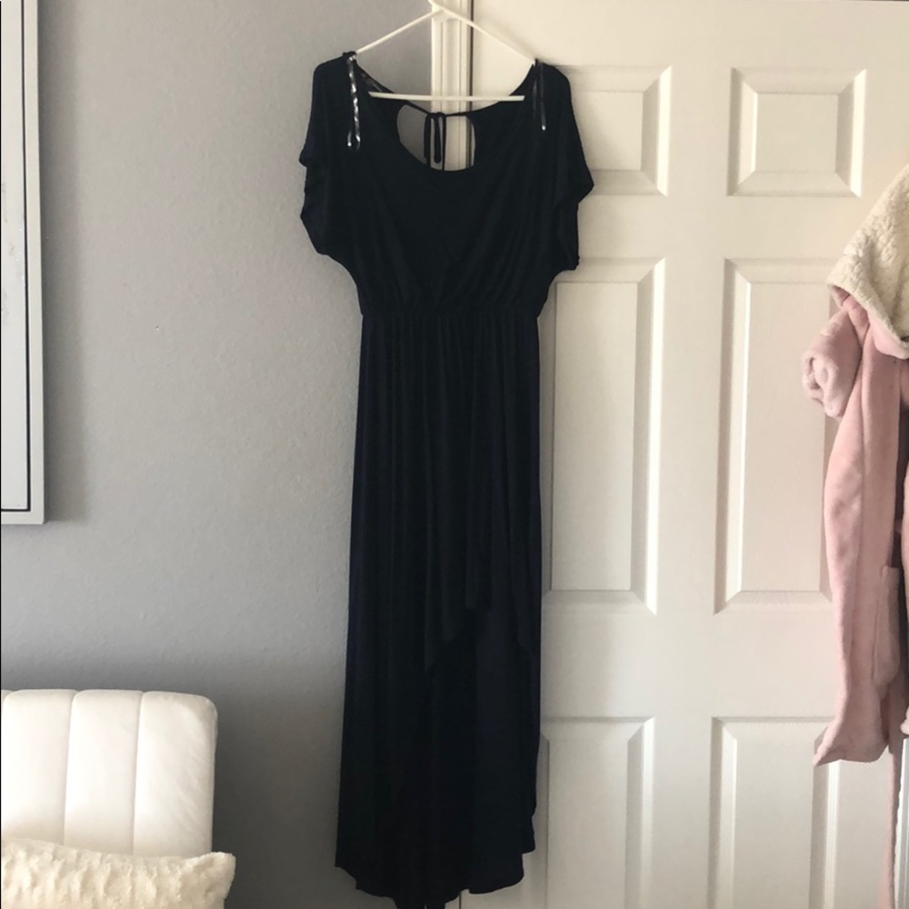 NEW Navy Blue Short Sleeve High Low Tie Back Dress